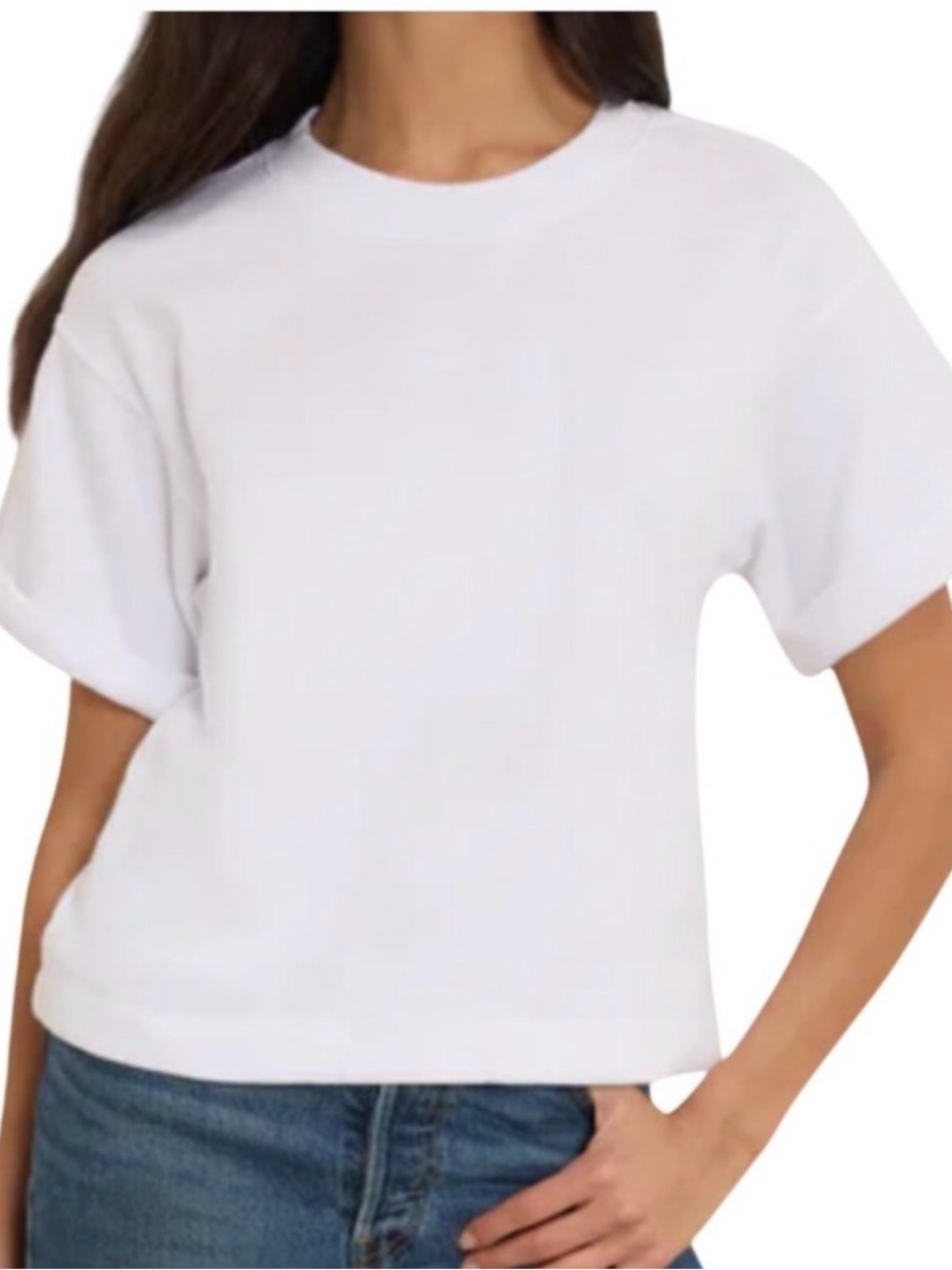 NATION LTD White Bane Sweatshirt SHORT CUFFED SLEEVES Cotton Fleece Boxy Crop XL